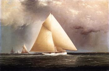 James E Buttersworth : Gracie, Vision and Cornelia rounding Sandy Hook in the New York Yacht Club Regatta